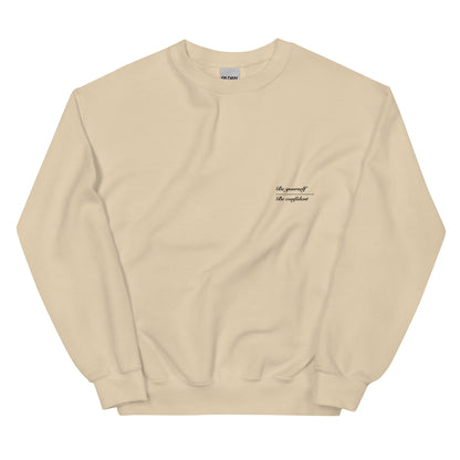 Cozy Femileganz sweater with minimalist lettering designs