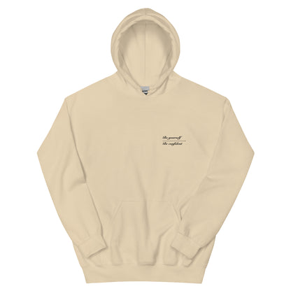 Cozy Femileganz hoodie with minimalist lettering designs